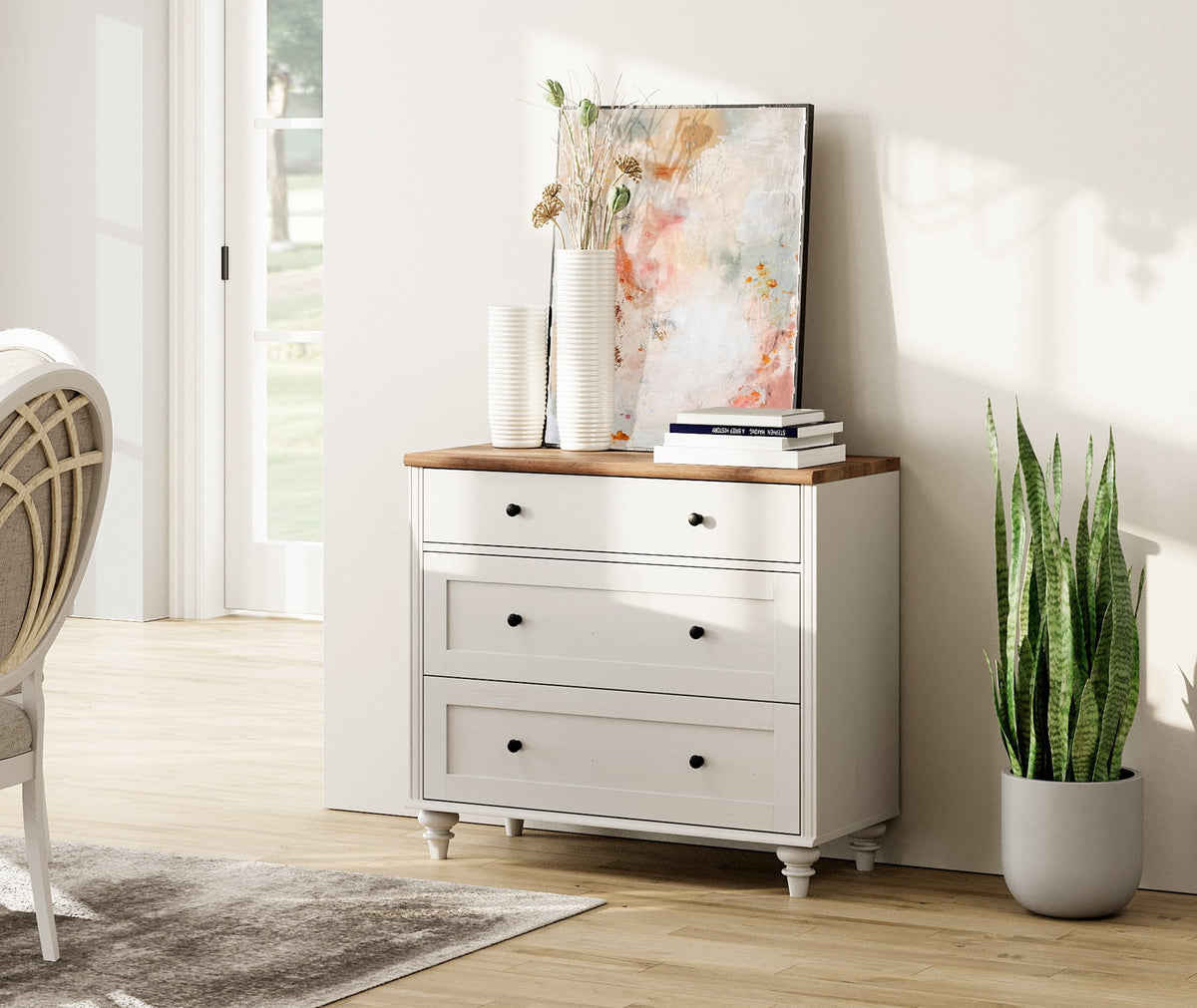 Elladera Farmhouse Dresser for Bedroom with 3 Drawers, Mid Century Modern Kids
