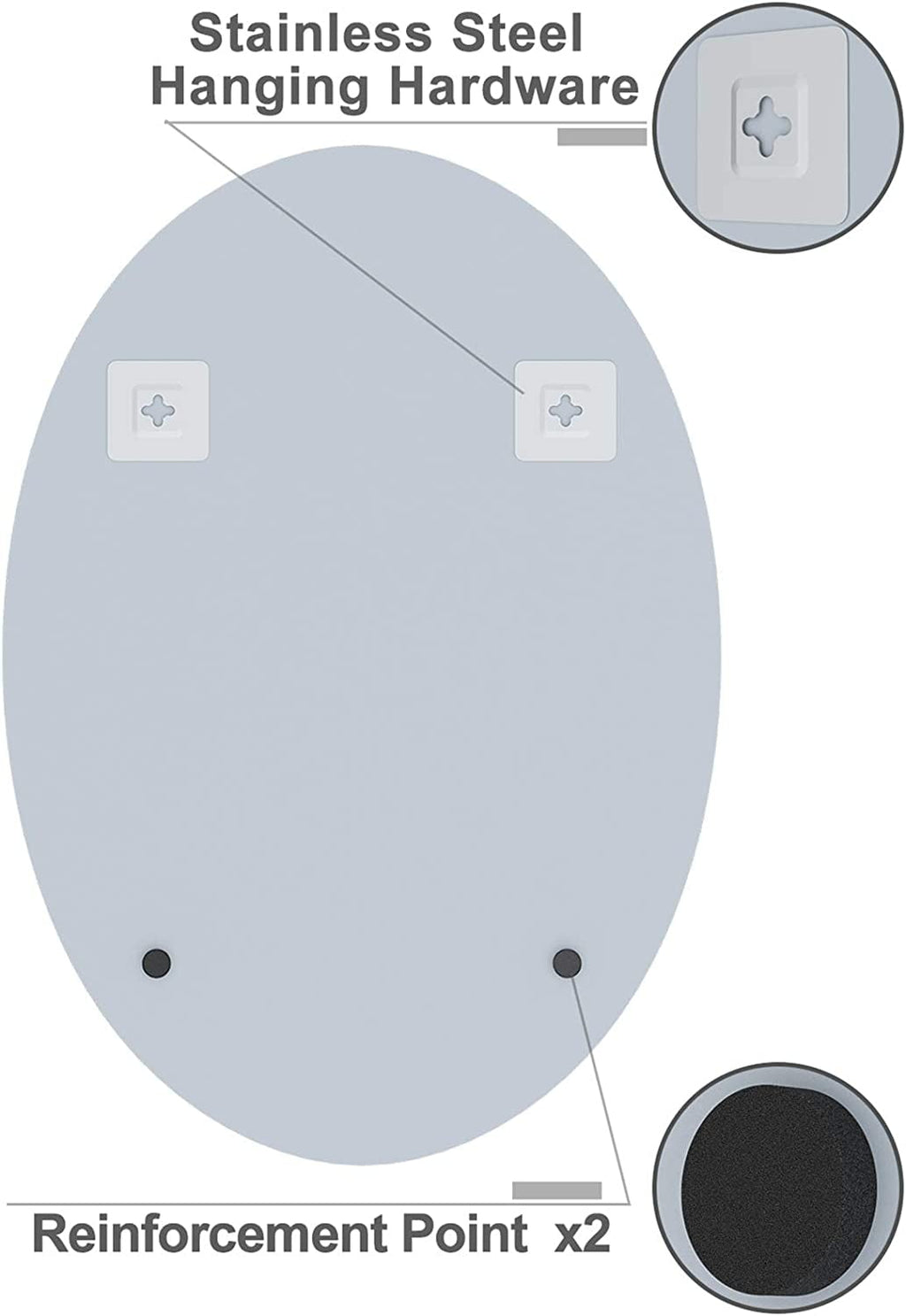 Elladera 20 x 28 Inch Frameless Oval Bathroom Mirror for Vanity, Beveled Edge White