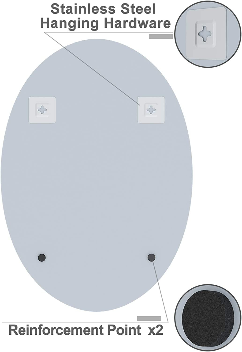 Elladera 20 x 28 Inch Frameless Oval Bathroom Mirror for Vanity, Beveled Edge White