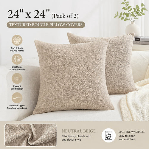 Elladera 24x24 Inch Decorative Euro Sham Pillow Covers Set of 2 Textured Boucle