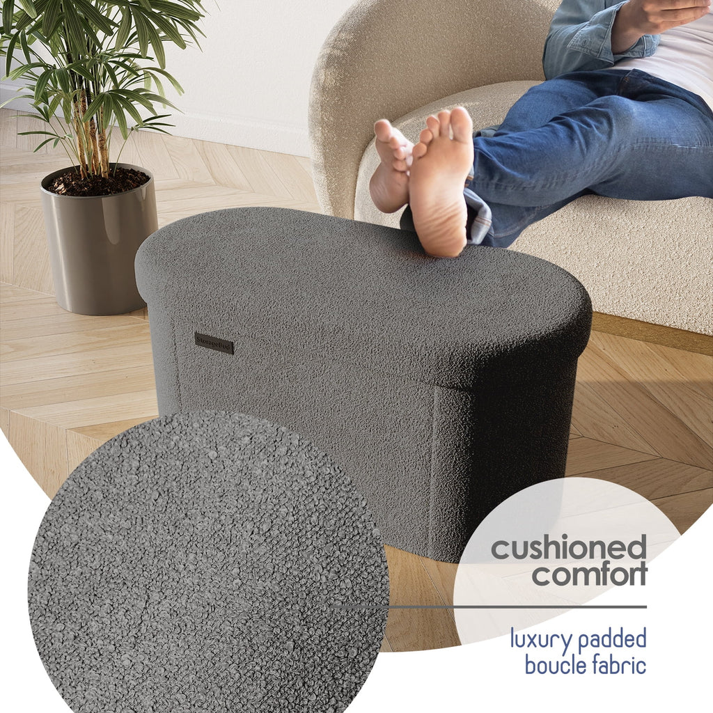 Elladera Hearth & Harbor Oval Storage Ottoman Bench, Boucle 30" Ottoman with