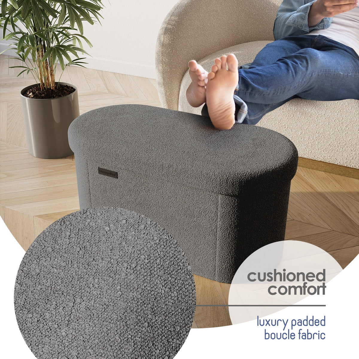 Elladera Hearth & Harbor Oval Storage Ottoman Bench, Boucle 30" Ottoman with