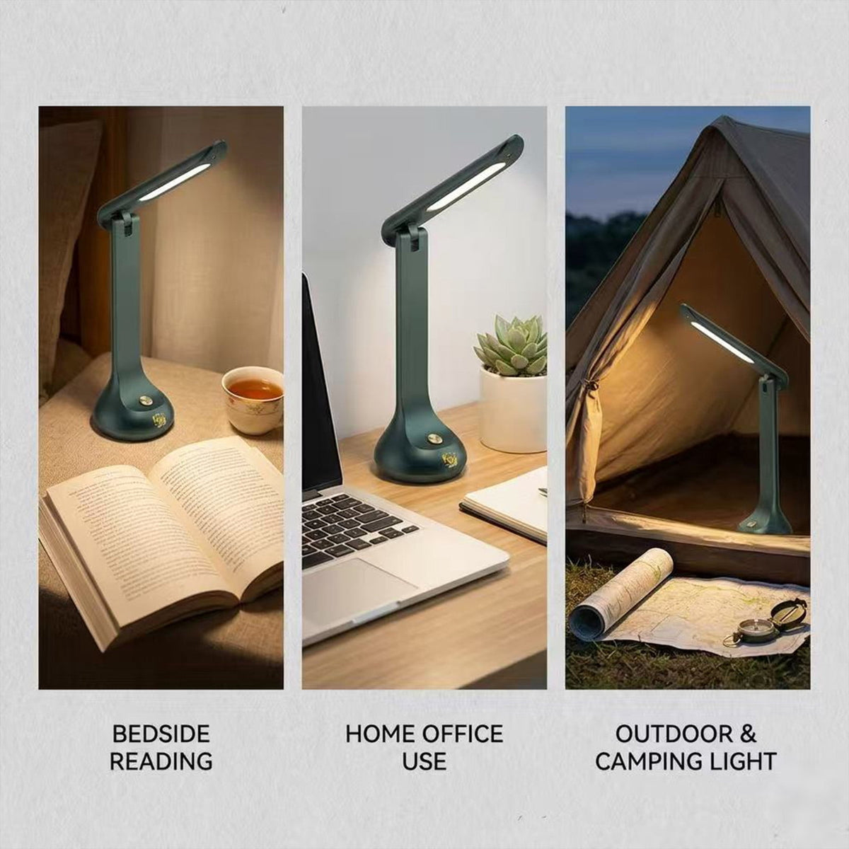 Elladera Cordless Rechargeable LED Desk Lamp, Dark Green, Adjustable Head