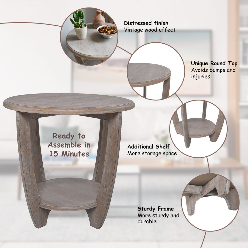 Elladera COZAYH Rustic Farmhouse Wooden End Table- Storage Shelf- Grey Finish