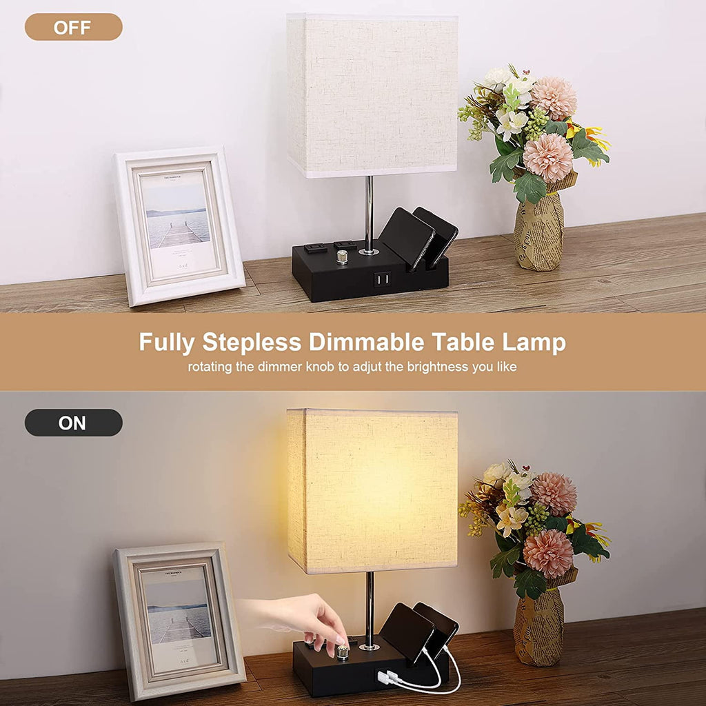 Elladera Bedside Table Lamp for Bedroom with Dual Fast USB Charging Ports, Fully