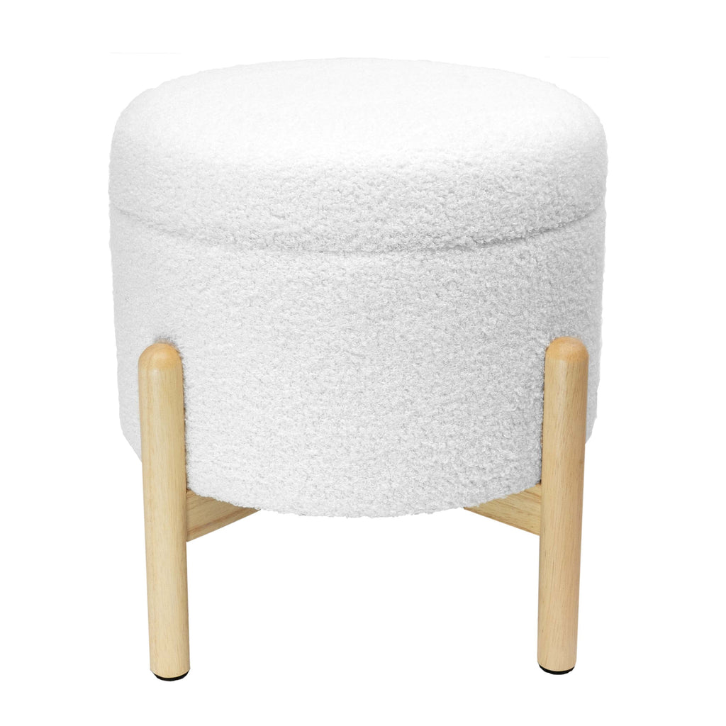 Elladera Modern Dowel Ottoman, Cream Boucle