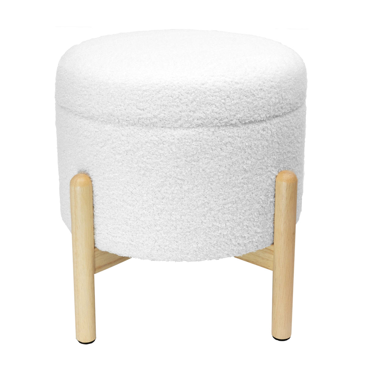 Elladera Modern Dowel Ottoman, Cream Boucle