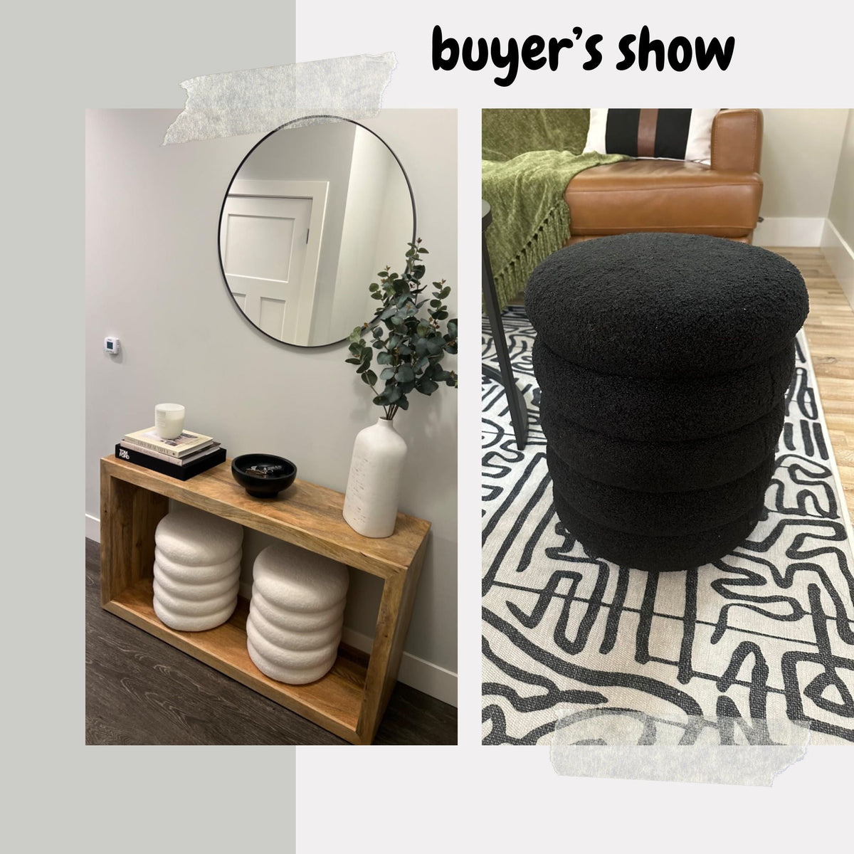 Elladera Guyou Round Storage Ottoman, Upholstered Sherpa Footstool, Small Boucle