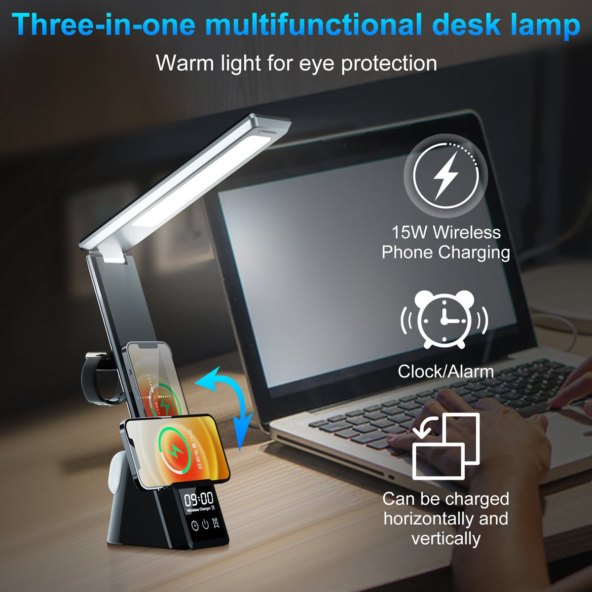 Elladera LED Desk Lamp with Wireless Charging,7-in-1 Touch Control Table Lamp,15W