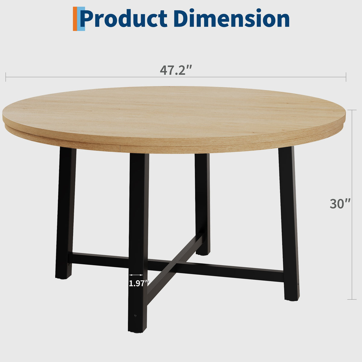 Elladera 47" Round Dining Table for 4-6 – Sturdy Wood Kitchen Table with Durable