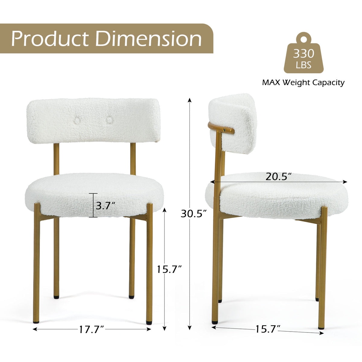 Elladera Homhum Mid-Century Modern Dining Chairs Set of 2, Upholstered Boucle