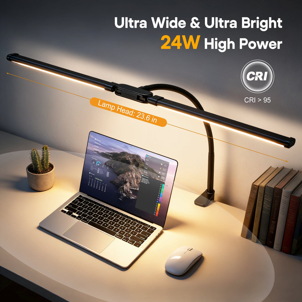 Elladera LED Desk Lamp with Clamp- 24W Dual Monitor Light, Ultra Wide Architect