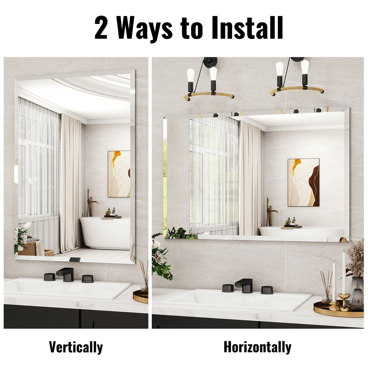 Elladera Puremirror 20"x28" Rectangular Bathroom Wall Mirror Frameless Vanity Mirror