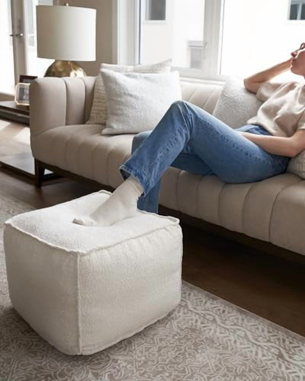 Elladera Beautiful Boucle Pouf Ottoman and Foot Rest- Elevate Your Living Room