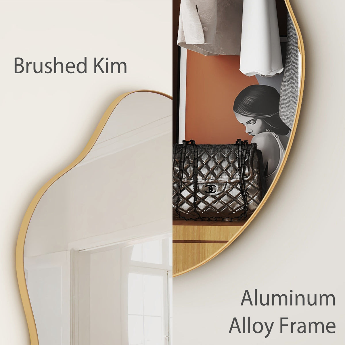 Elladera SHYFOY 32" Irregular Wall Mirror with Gold Metal Frame, Modern Accent