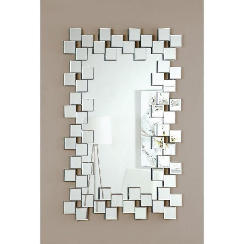 Elladera Pamela Frameless Wall Mirror with Staggered Tiles Silver