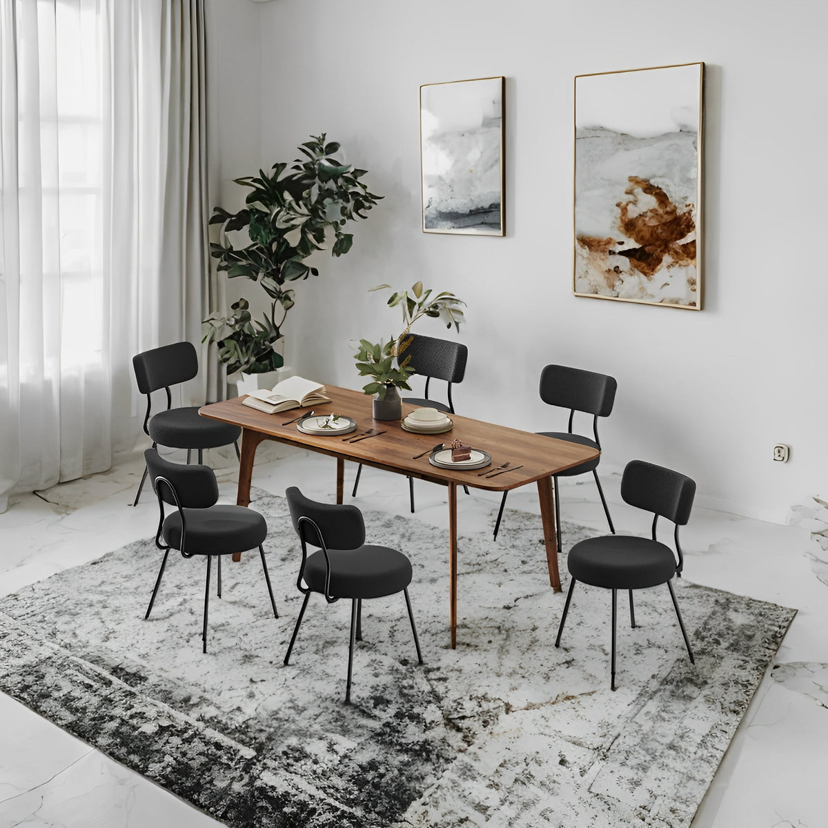 Elladera LEDREM 2-Pack Boucle Dining Chairs- Modern Curved Backrest, 265lb