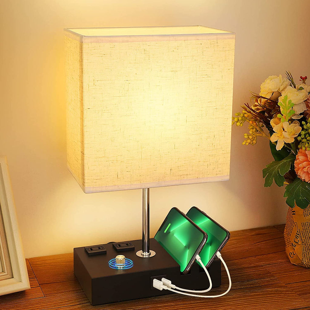 Elladera Bedside Table Lamp for Bedroom with Dual Fast USB Charging Ports, Fully