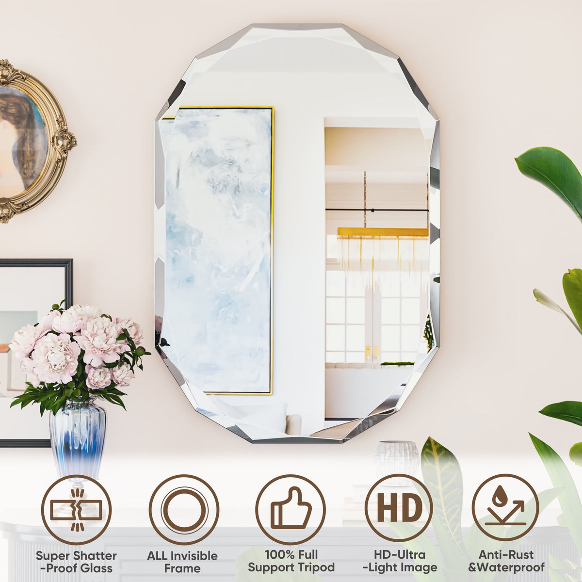 Elladera Antok 20x30 Inch Beveled Edge Frameless Bathroom Vanity Mirror, Wall Mount