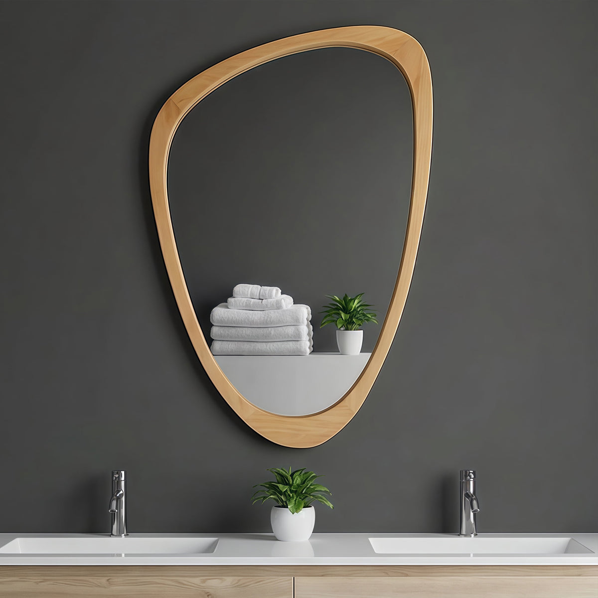 Elladera YIQMI 20x30 inch Teardrop MDF Wood Mirror Irregular Oak Wall Mirror for