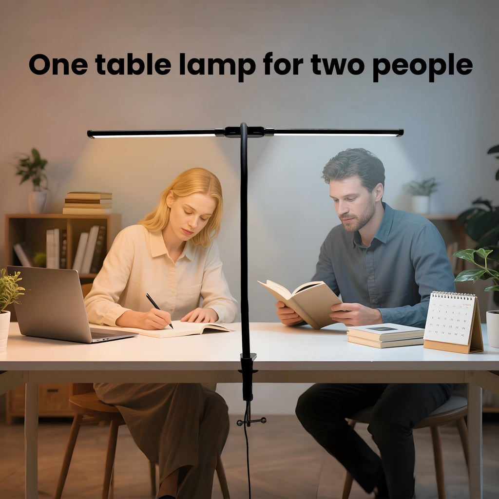 Elladera LED Clip-on Desk Lamp, Double Head Reading Light, Dimmable USB Port Desk