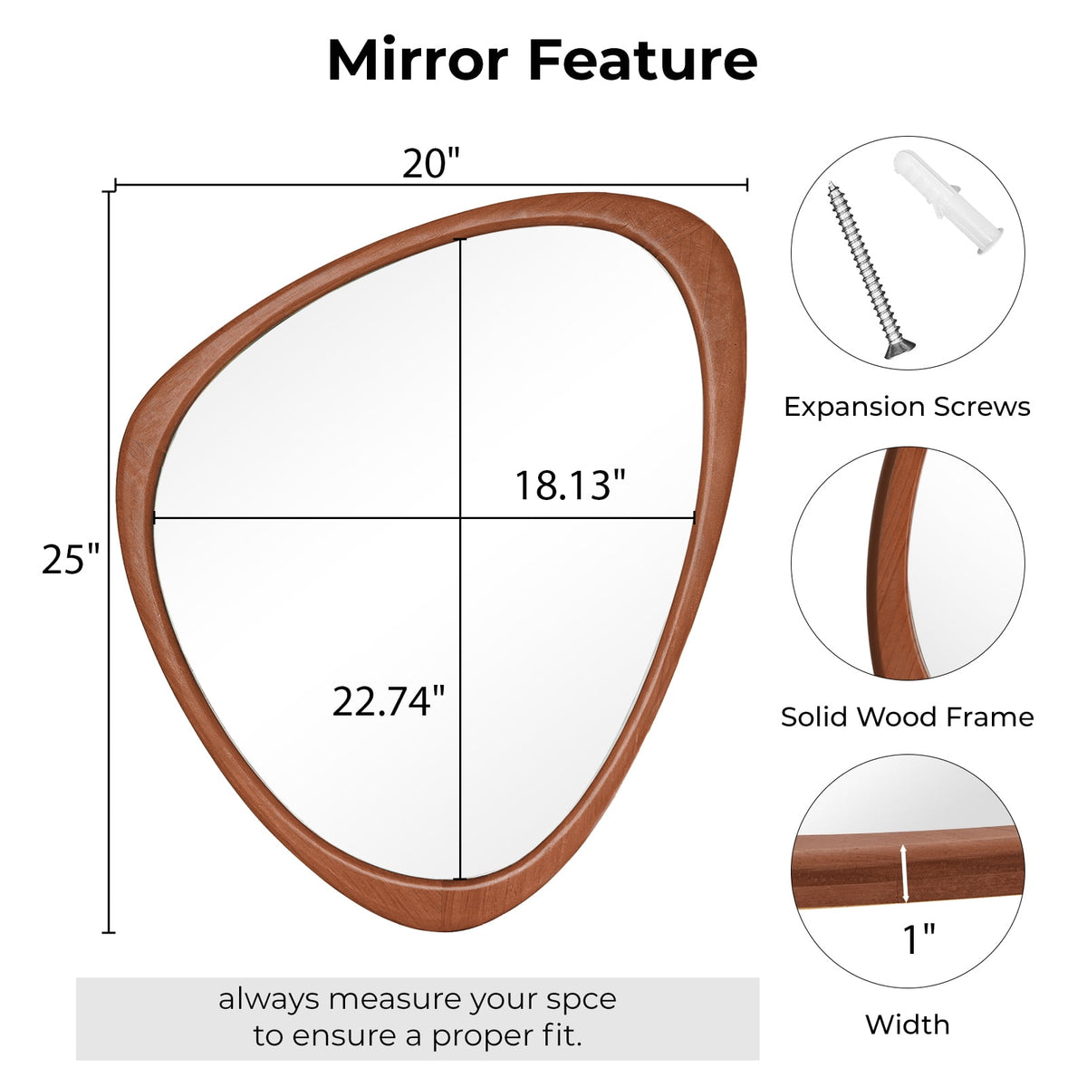 Elladera Irregular Wood Frame Wall Mirror, Asymmetrical Decorative Mirror for