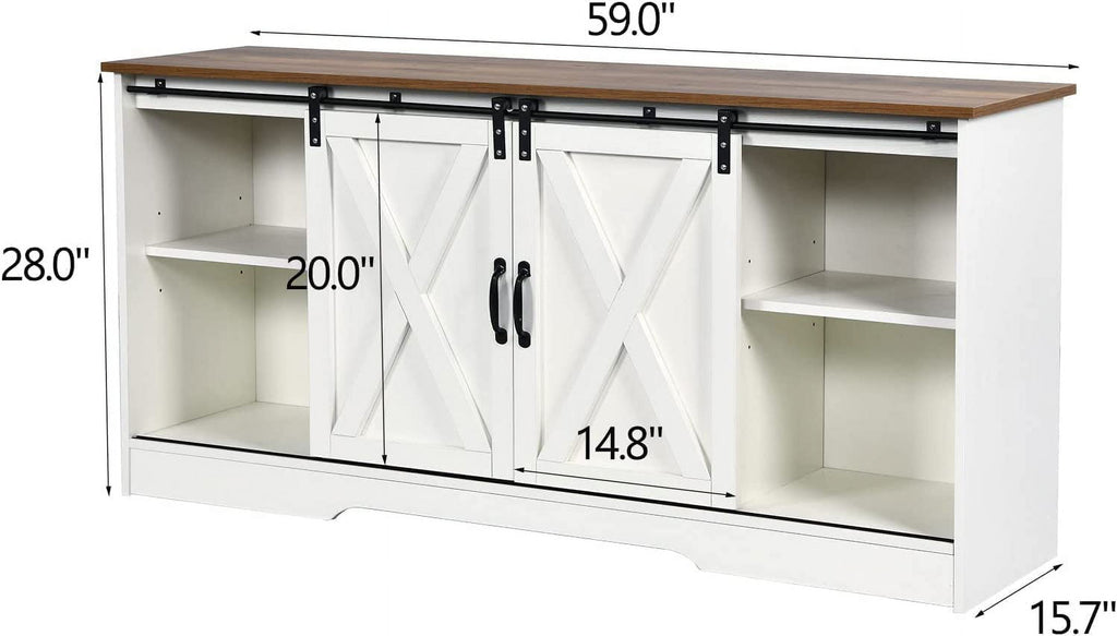 Elladera 59'' Modern Farmhouse TV Stand for 65 inch TV, Sliding Barn Door