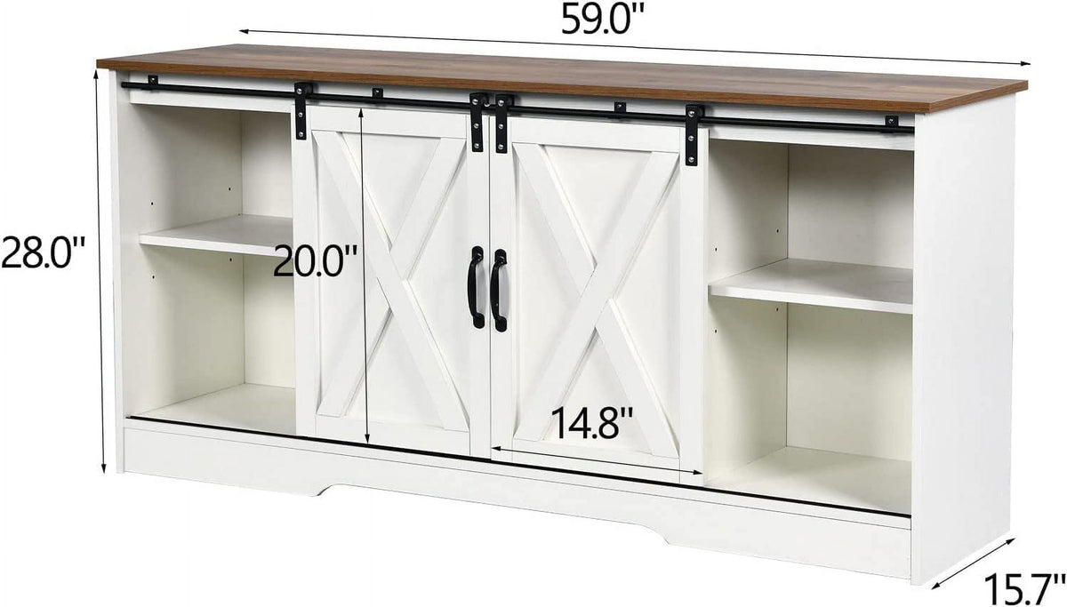 Elladera 59'' Modern Farmhouse TV Stand for 65 inch TV, Sliding Barn Door
