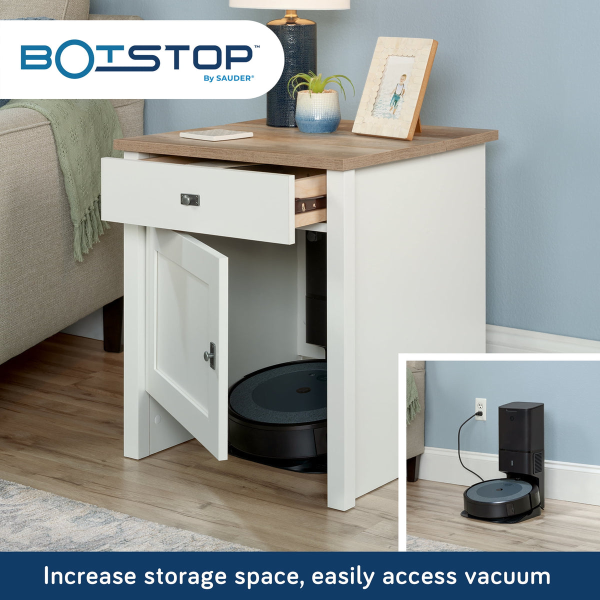 Elladera Sauder Cottage Road, Robot Vacuum Storage Side Table, Soft White Finish