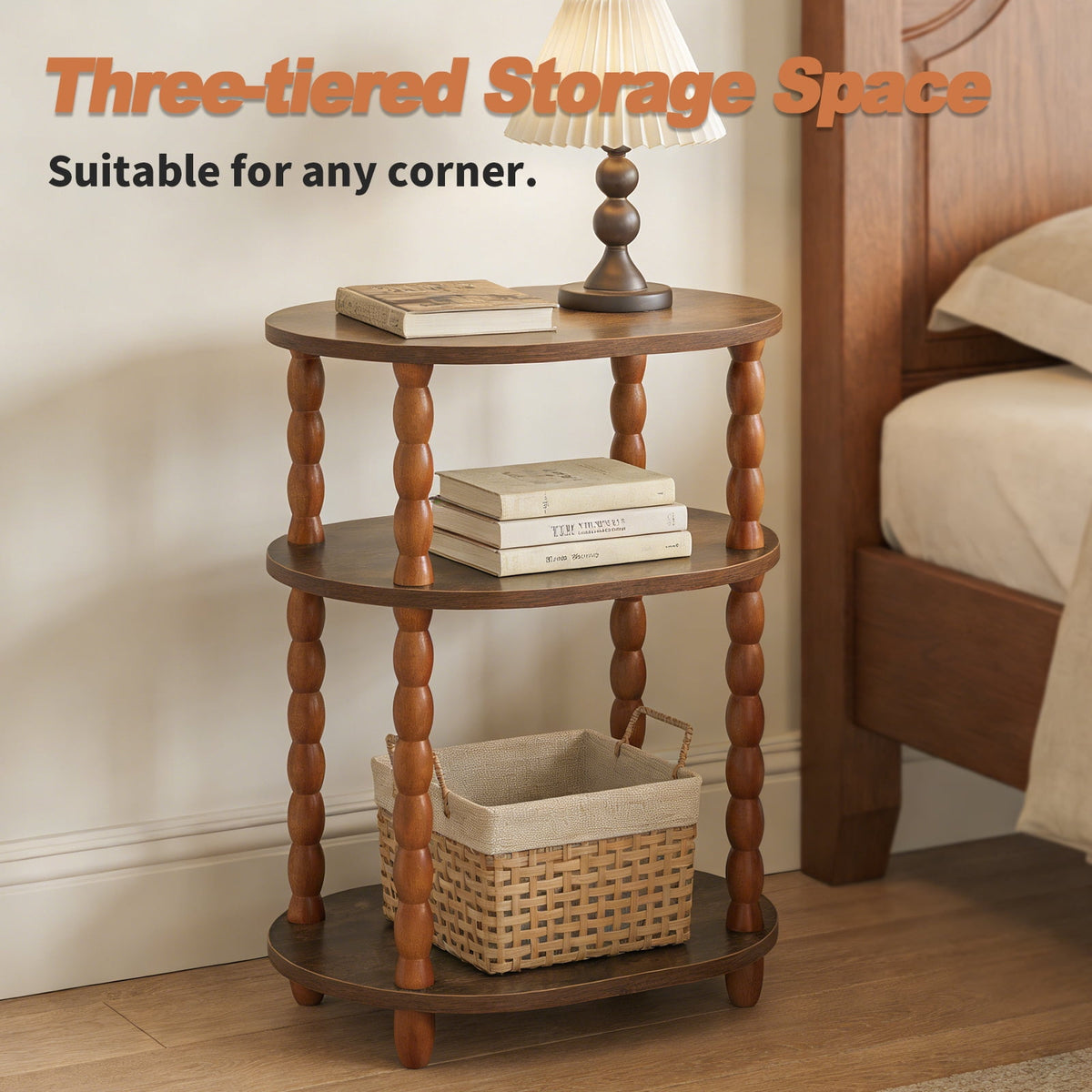 Elladera GOODLAN Wooden 3-Tier Side Table, Small End Table for Living Room and