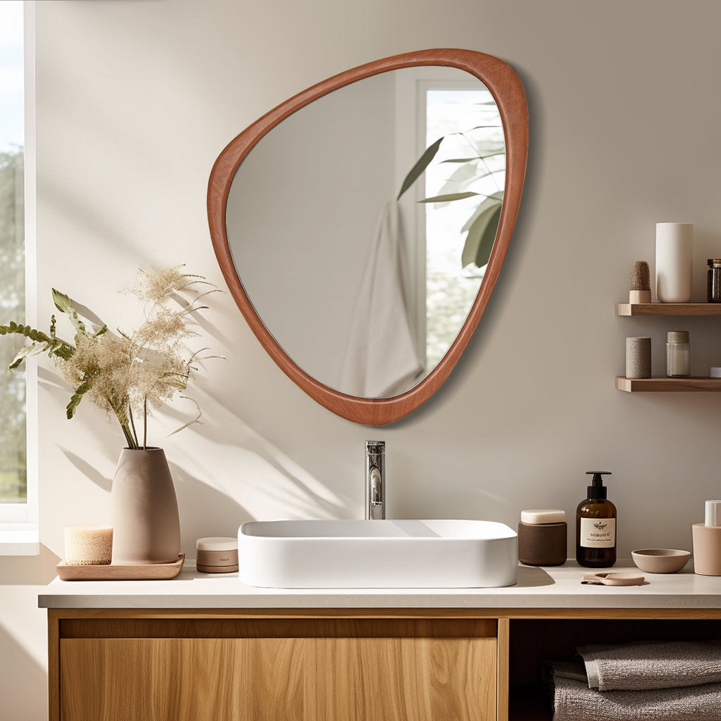 Elladera Irregular Wood Frame Wall Mirror, Asymmetrical Decorative Mirror for