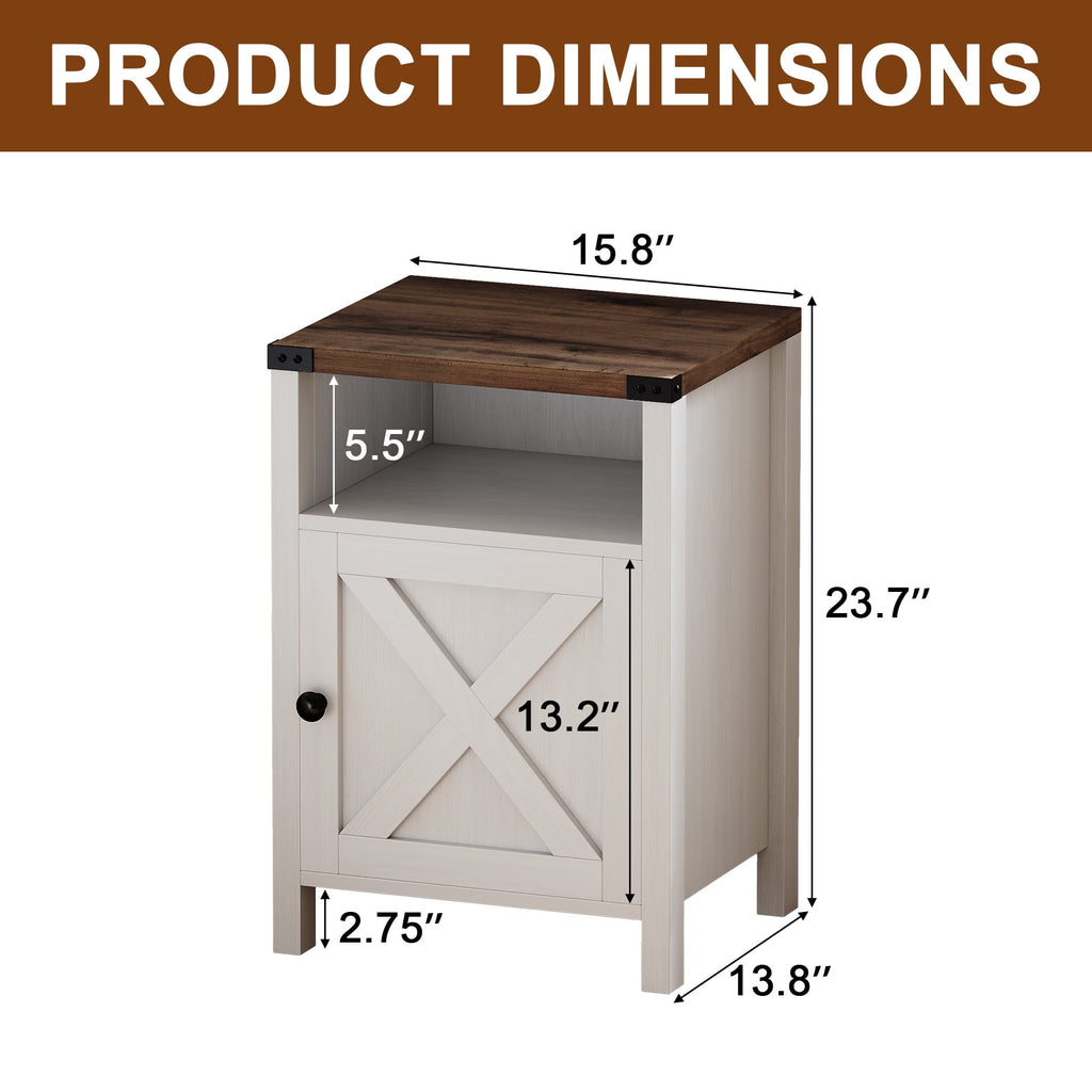 Elladera 4 EVER WINNER Farmhouse 2-Pack Barn Door Side Tables, Cream White Storage