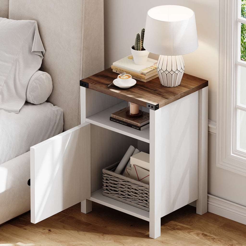 Elladera 4 EVER WINNER Farmhouse 2-Pack Barn Door Side Tables, Cream White Storage