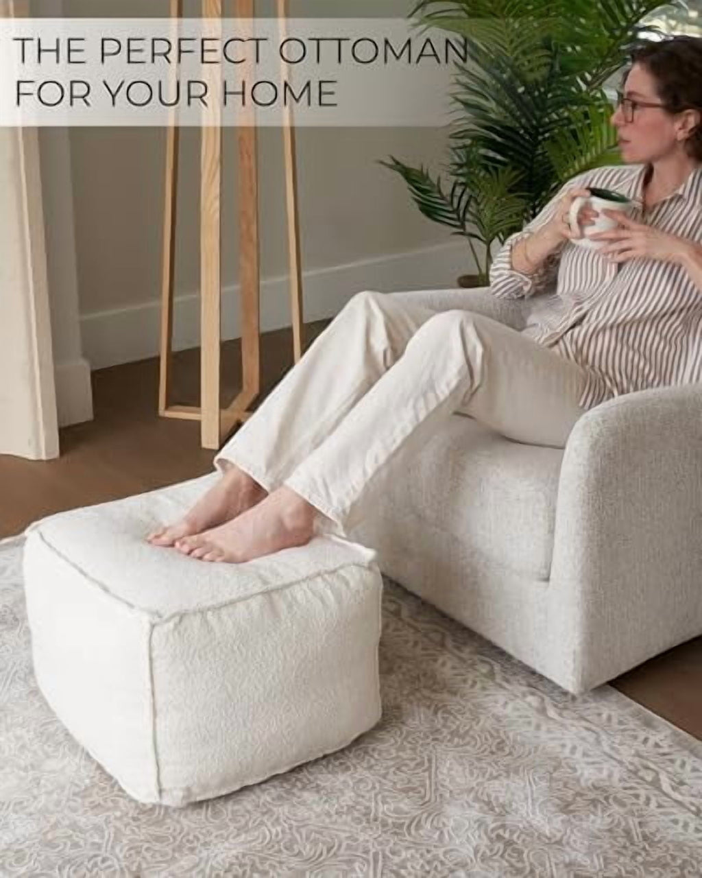 Elladera Beautiful Boucle Pouf Ottoman and Foot Rest- Elevate Your Living Room
