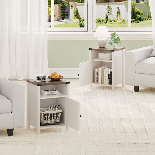 Elladera 4 EVER WINNER Farmhouse 2-Pack Barn Door Side Tables, Cream White Storage