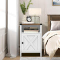 Elladera 4 EVER WINNER Farmhouse Barn Door Side Table Set of 2, Cream White End