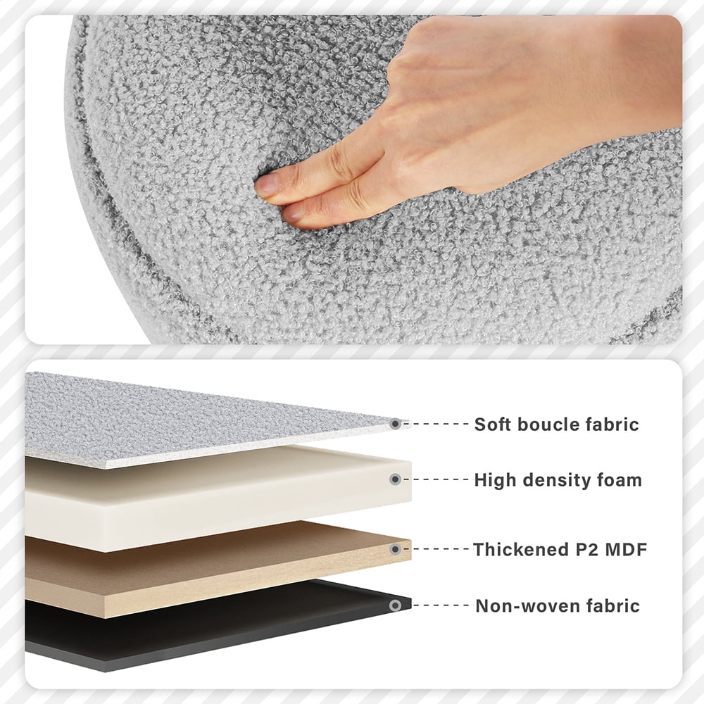 Elladera B FSOBEIIALEO Storage Ottoman Round Boucle Teddy Foot Rest Cube with Wood