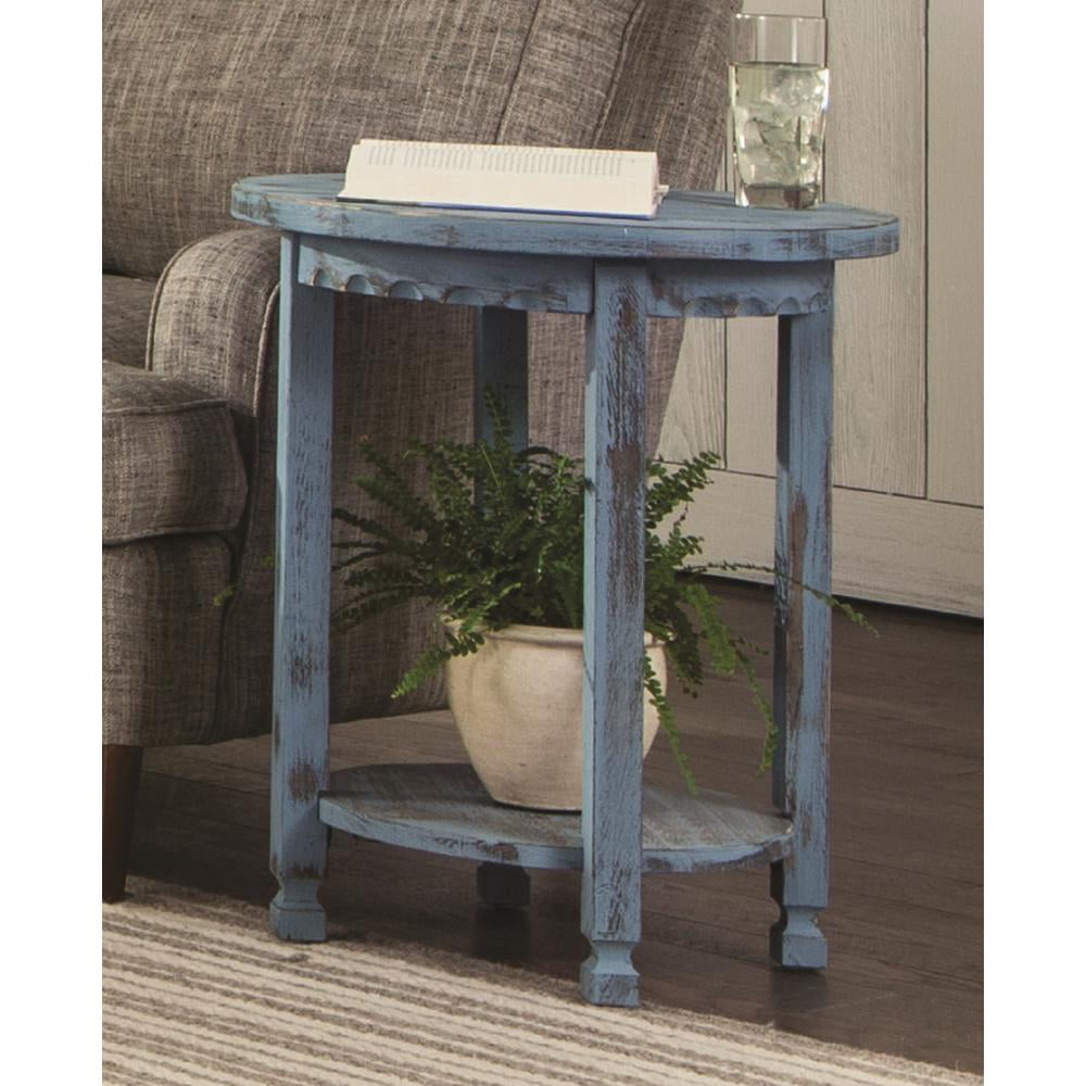 Elladera Alaterre Country Cottage Round End Table, Blue Antique Finish