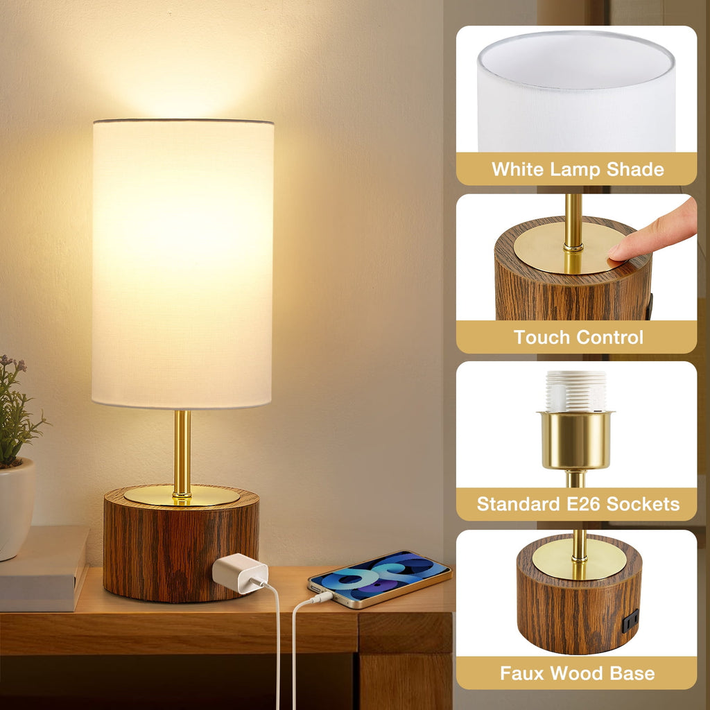 Elladera NATYSWAN Bedside Table Lamps Set of 2,Touch Control Nightstand Lamp with