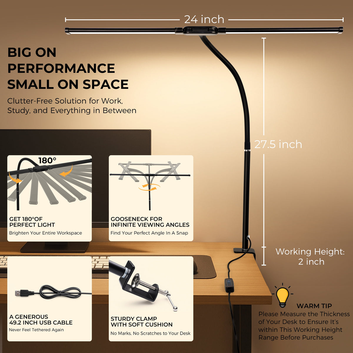 Elladera Coliware LED Desk Lamp for Office Home, Eye Caring Architect Lamp with