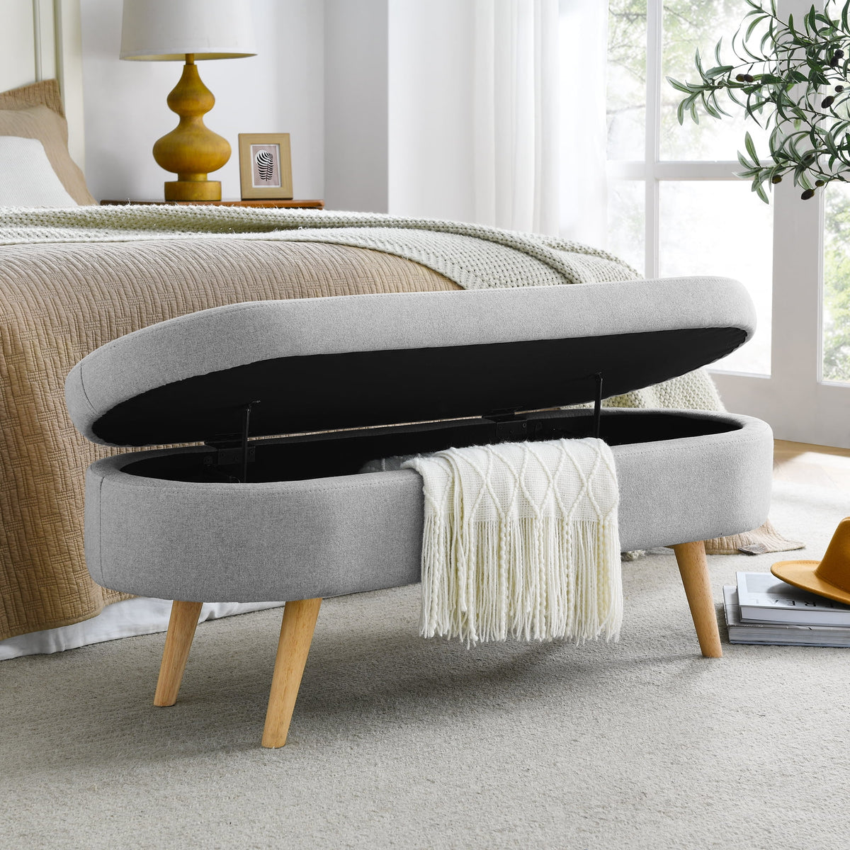 Elladera 43.5" Linen Storage Ottoman Bench for Bedroom,Upholstered Boucle Ottoman