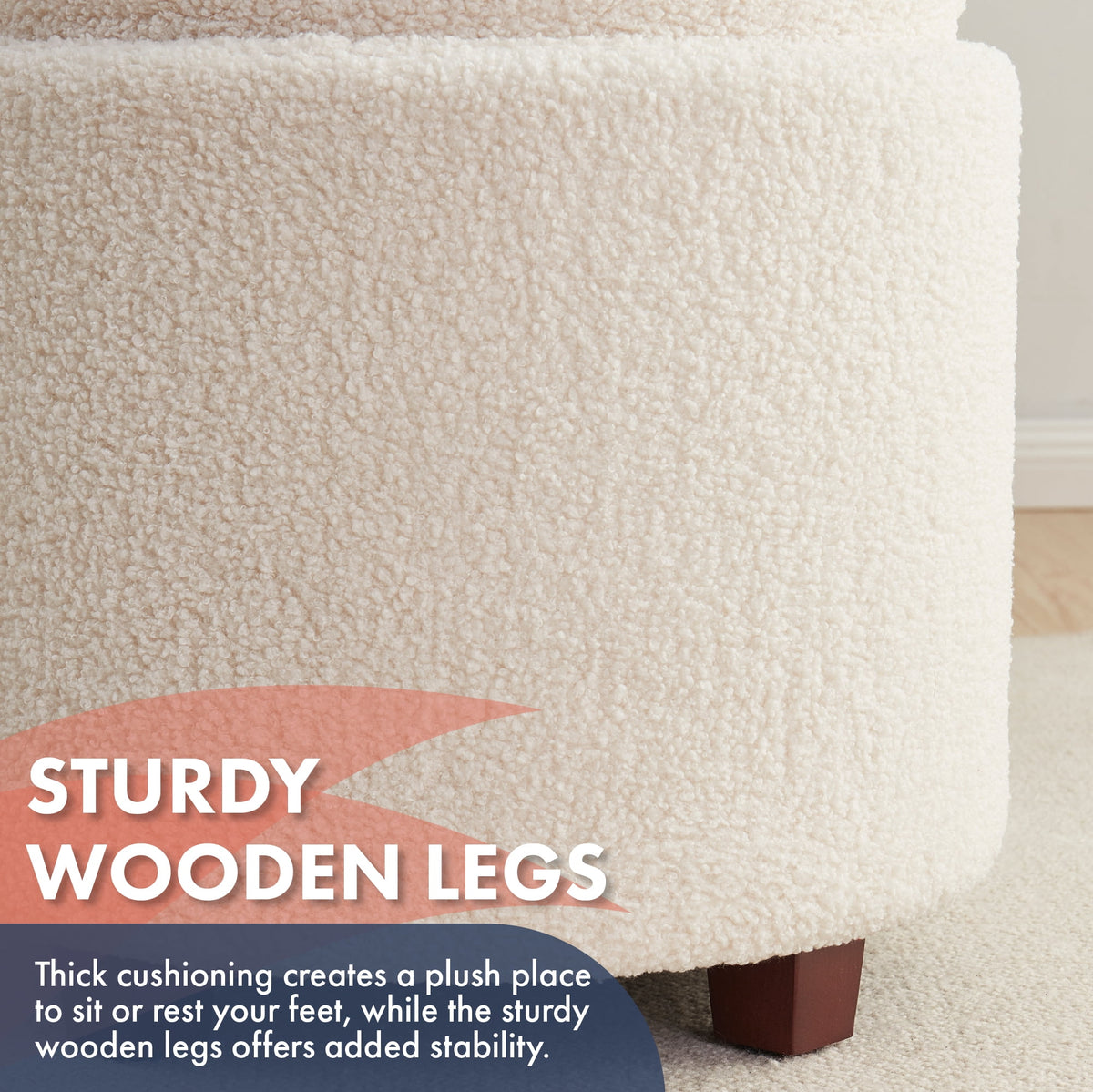 Elladera Ornavo Home Round Storage Ottoman with Reversible Lid, 17in Boucle White