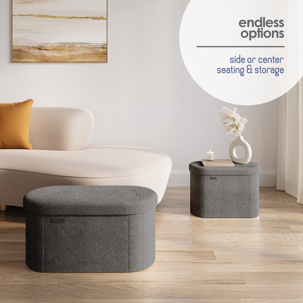 Elladera Hearth & Harbor Oval Storage Ottoman Bench, Boucle 30" Ottoman with