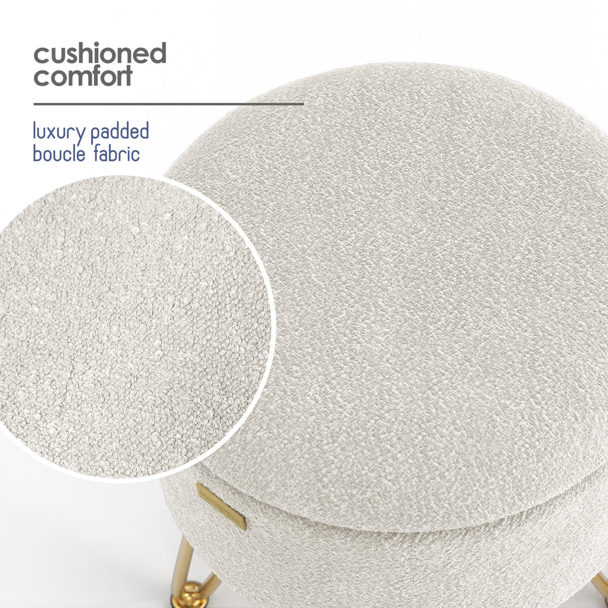 Elladera Hearth & Harbor Round Ottoman with Storage, Luxurious Foot Stool and Chic