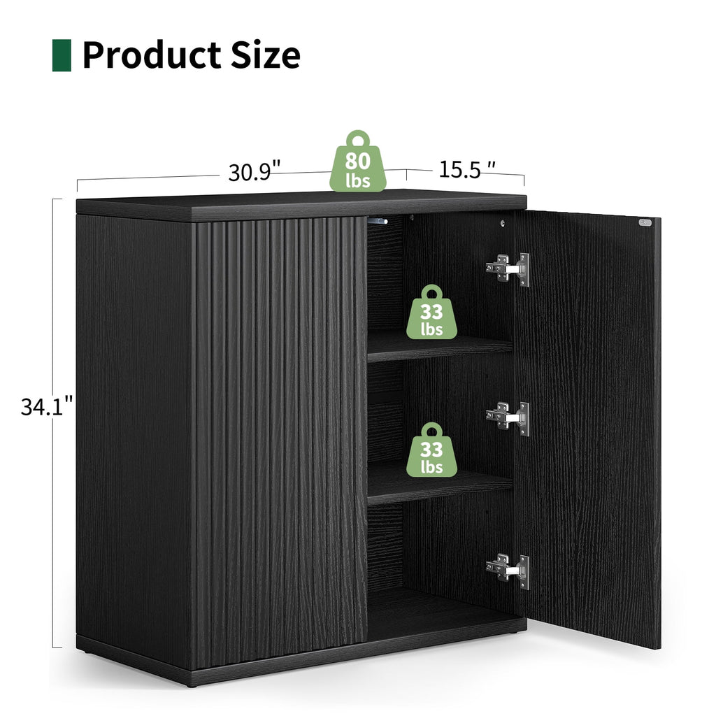 Elladera Sideboard Buffet Cabinet with Doors and Adjustable Shelves, Fluted Small