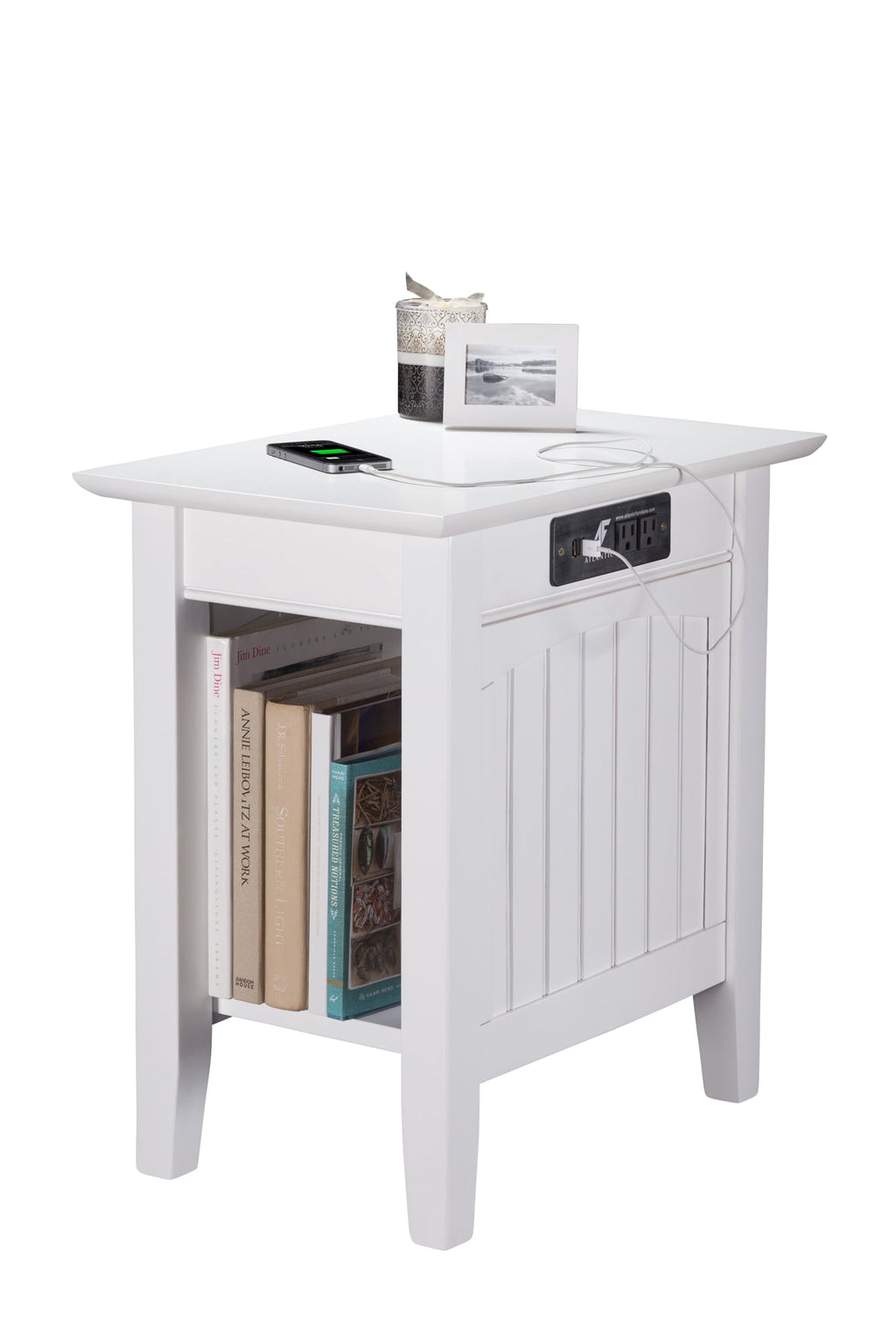 Elladera Nantucket Chair Side Table with Charging Station, White