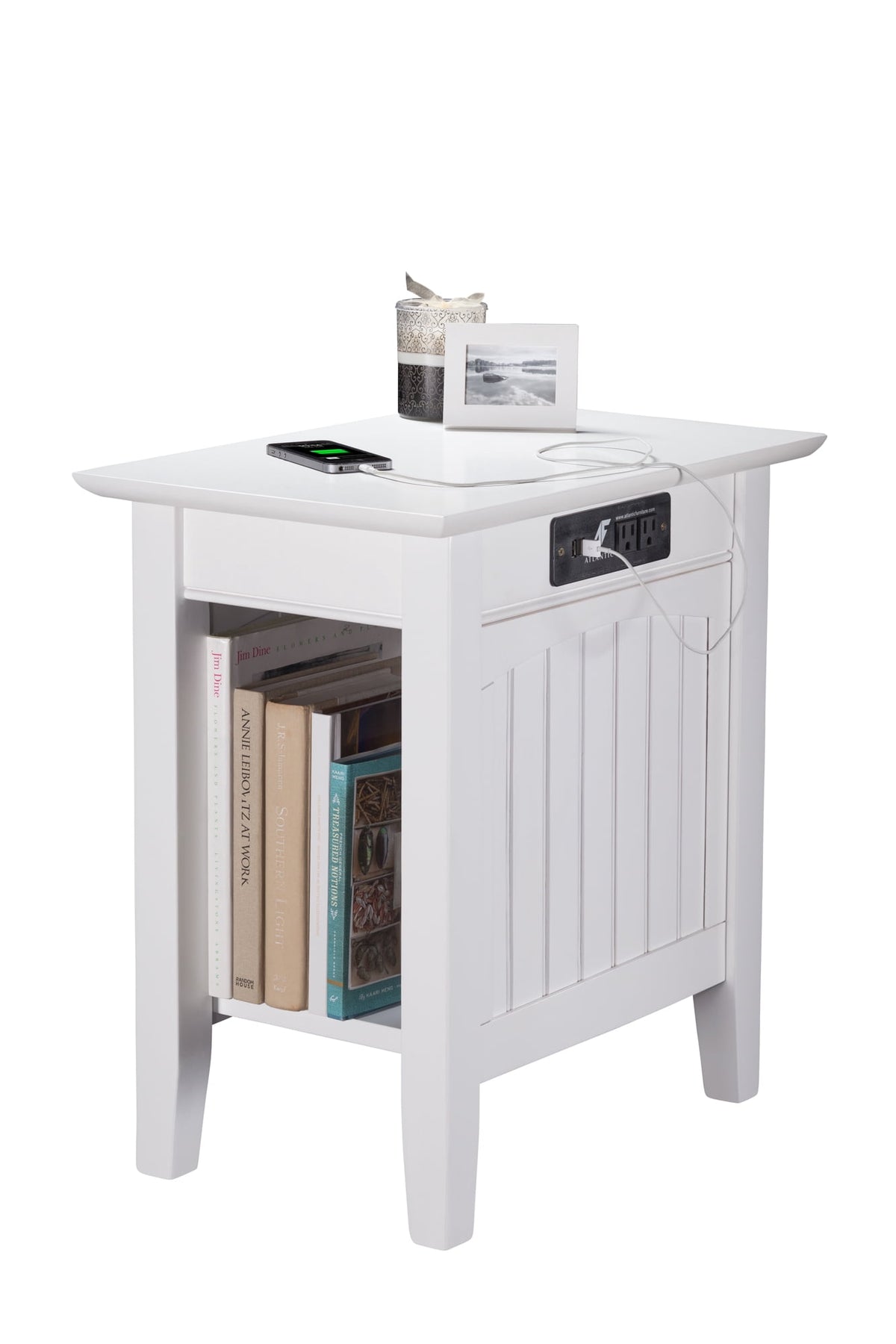 Elladera Nantucket Chair Side Table with Charging Station, White