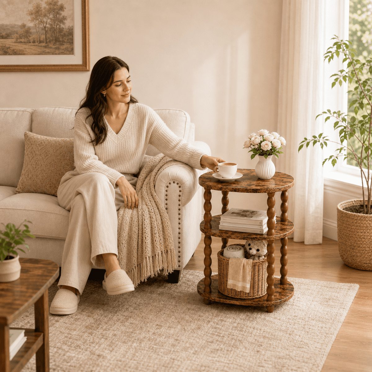 Elladera MEHOOM 3-Tier Side Table, Small End Table for Living Room and Bedroom,