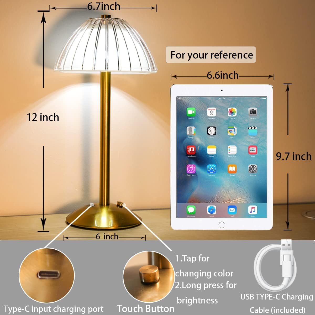 Elladera with Touch Sensor, 3 Color Dimmable Adjustable Brightness, Rechargeable