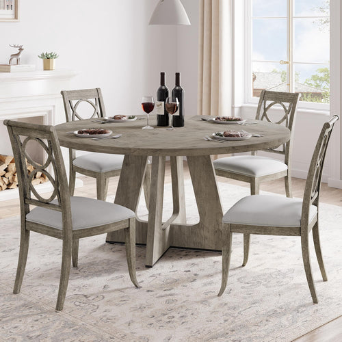 Elladera 47-Inch Round Dining Table for 4, Wooden Pedestal Farmhouse Table, Modern